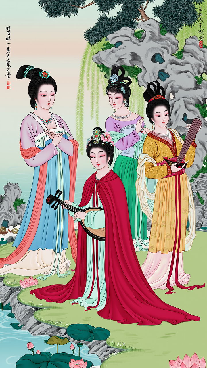 根据我国古典描述，把中国古代4大美女画在一张图里